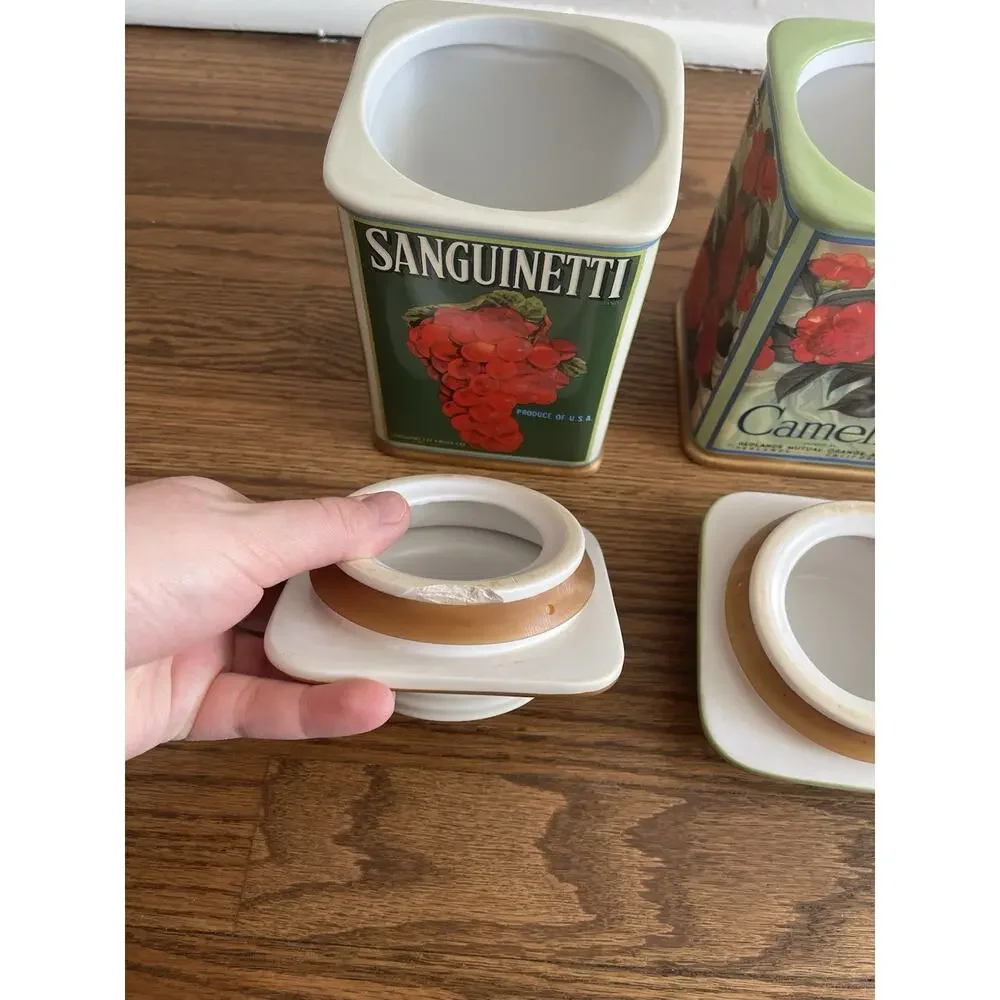 SET OF 3 ONEIDA VINTAGE LABEL COLLECTION CERAMIC CANISTERS Venice Cove Camellia